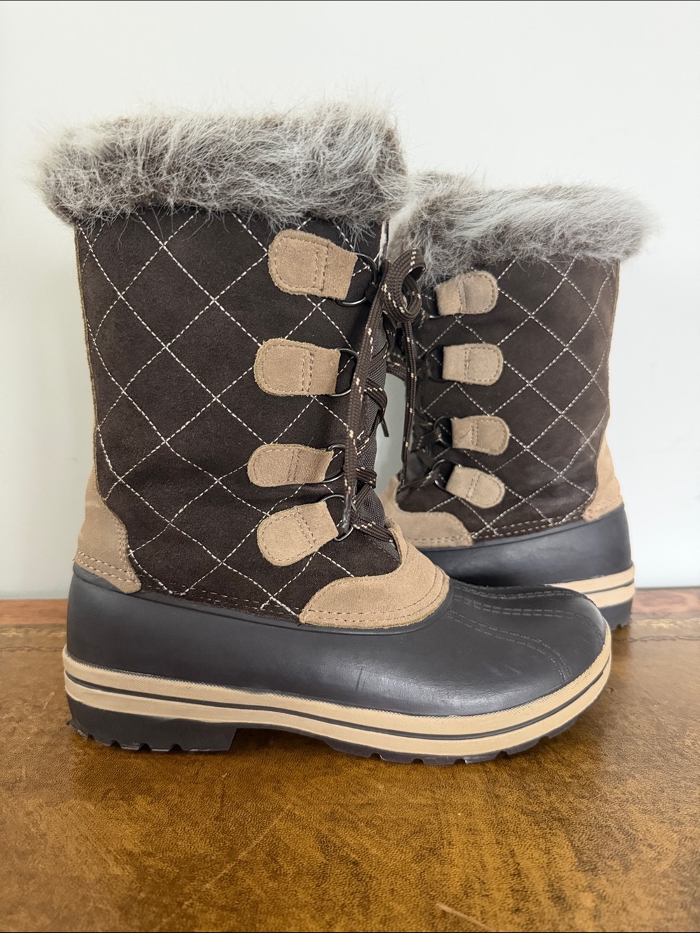 Polar Edge Thinsulate Faux Fur Winter Snow Boots Brown Suede Leather Size 9 - Picture 6 of 16